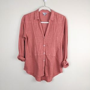 Lucky Brand Gauze Button Up V-neck Blouse